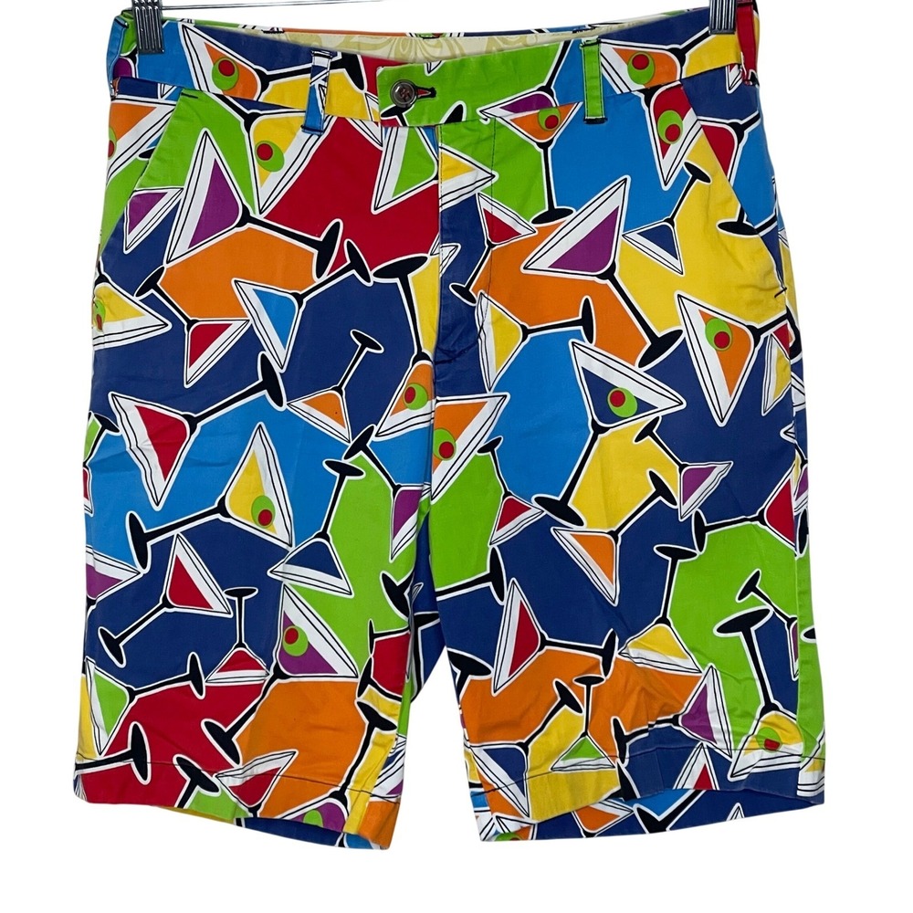 Loudmouth Golf Mens Martini Glass Print Shorts Multicolor Size 32 Pop Art Bold